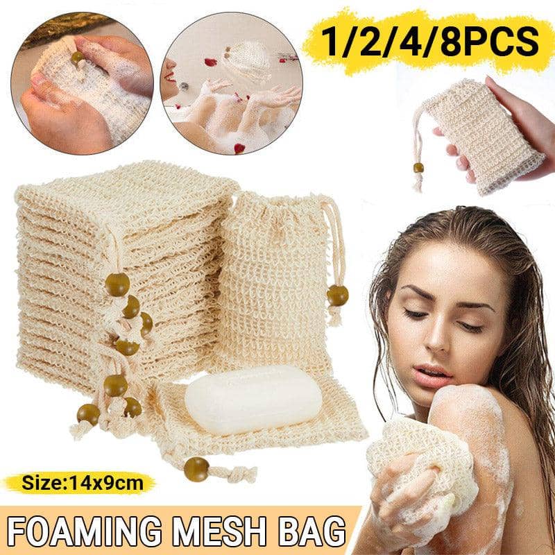 Ramie Soap Saver Bag with Drawstring and Foaming Mesh - Beige, Single Bag - view 2