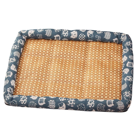 Rattan Cooling Pet Mat with Cushioned Edge - Blue, Large (60 x 45 cm)