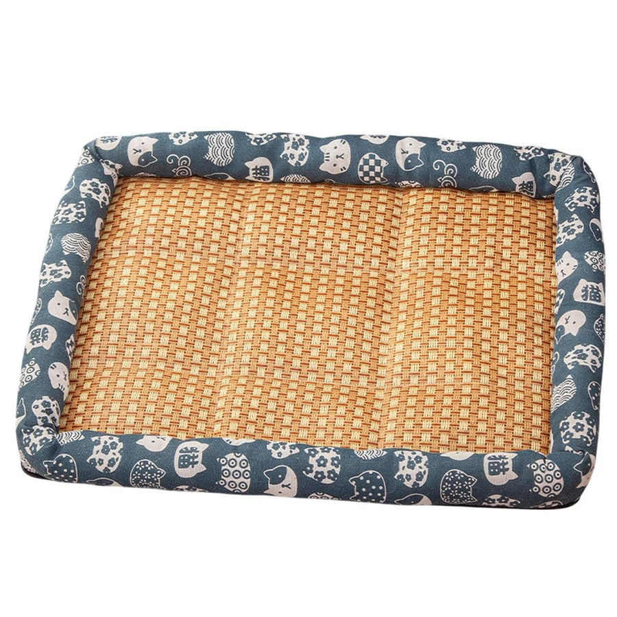 Rattan Cooling Pet Mat with Cushioned Edge - Blue, XL (70 x 55 cm)