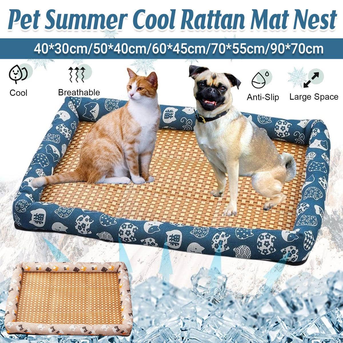 Rattan Cooling Pet Mat with Cushioned Edge - Pink, XXL (90 x 70 cm) - view 2