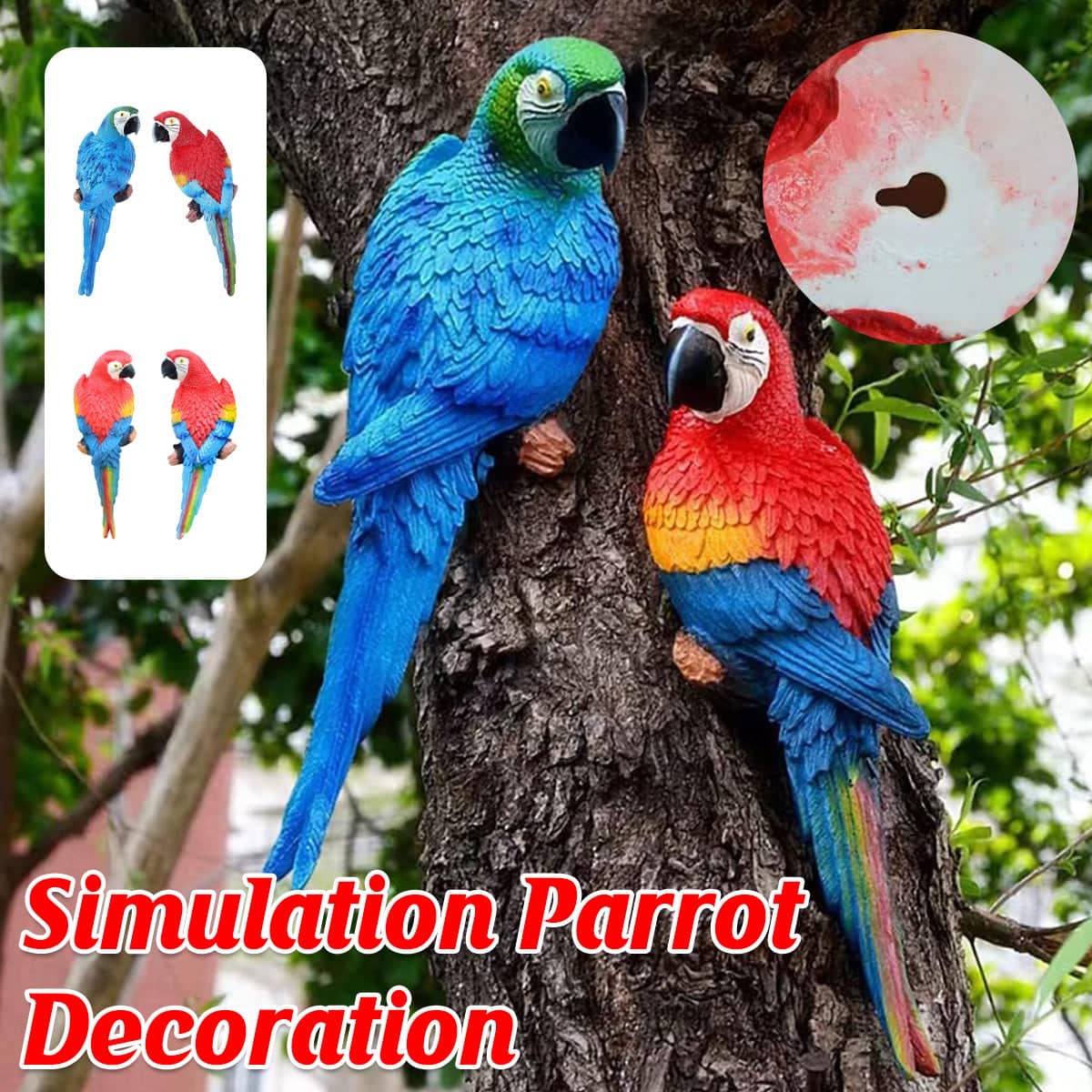 Realistic Resin Parrot Wall Hanging Pair for Home and Garden - Red - view 2