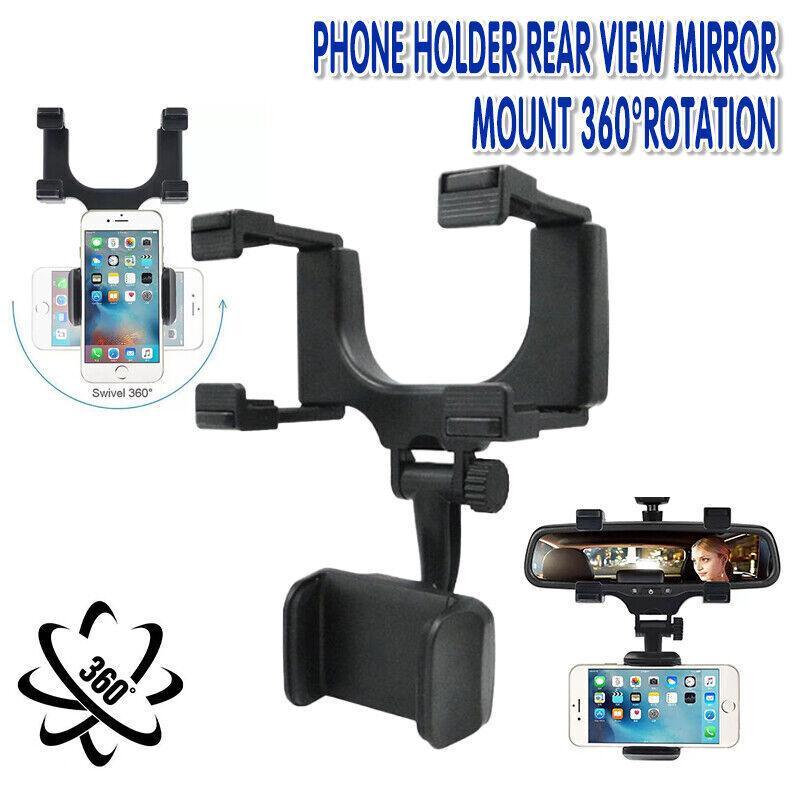 Rear View Mirror Phone Holder with 360 Degree Rotation for Cars and Trucks