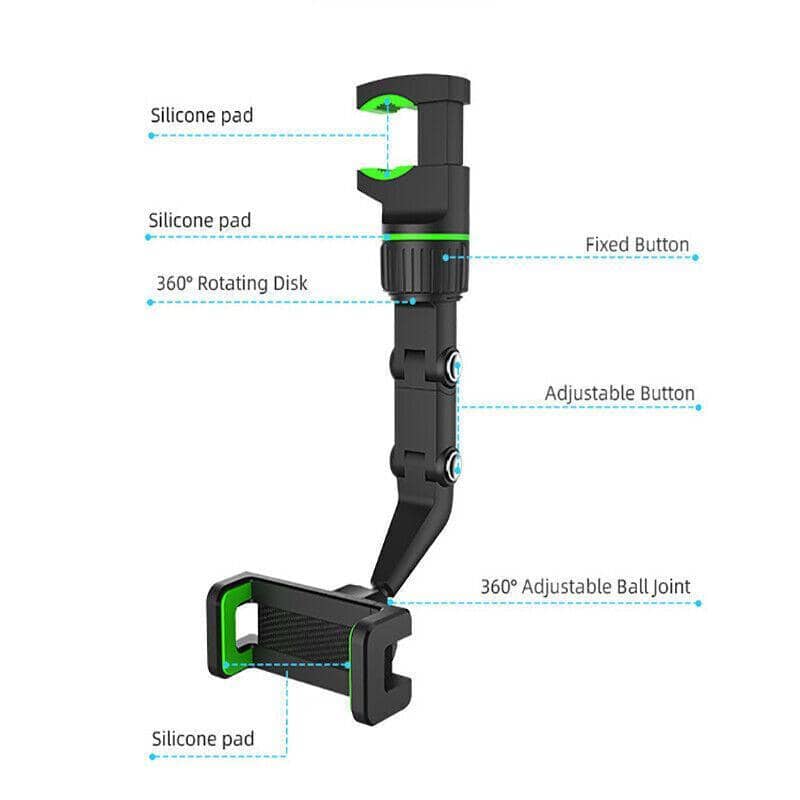 Rearview Mirror Phone Holder Adjustable ABS Mount - Grey - view 4