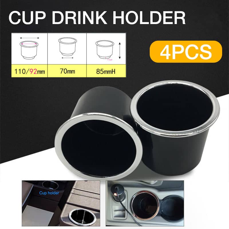 Recessed Plastic Cup Drink Holder for Car, Boat and RV, Black, Pack of 4