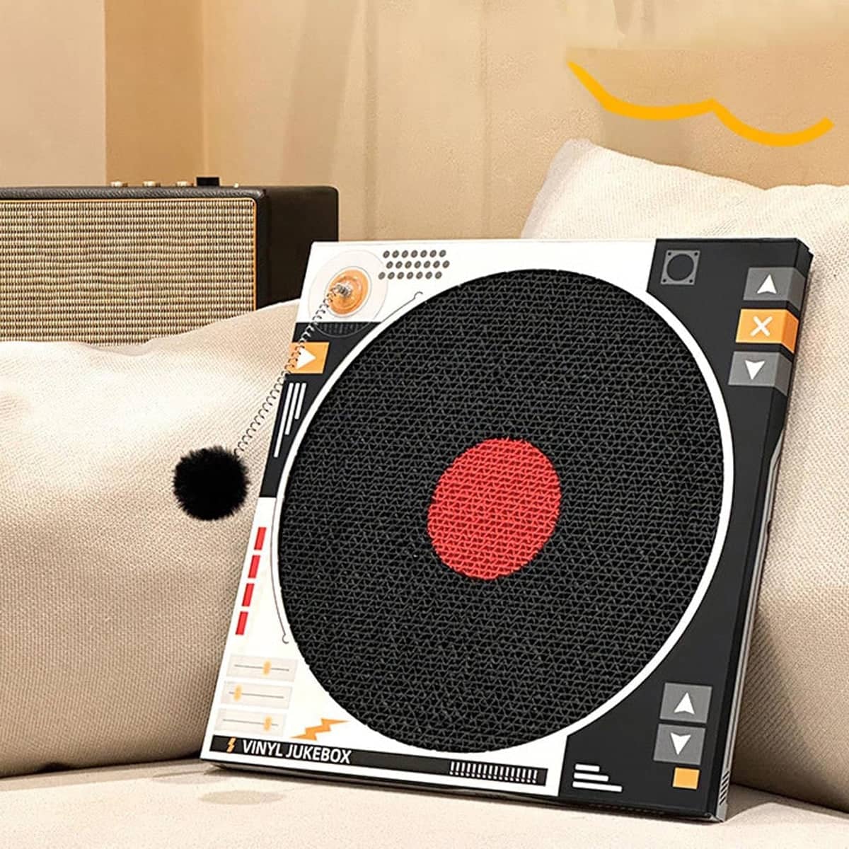 Record Player Cat Scratching Board Corrugated Cardboard Cat Toy with Spring Ball - view 5