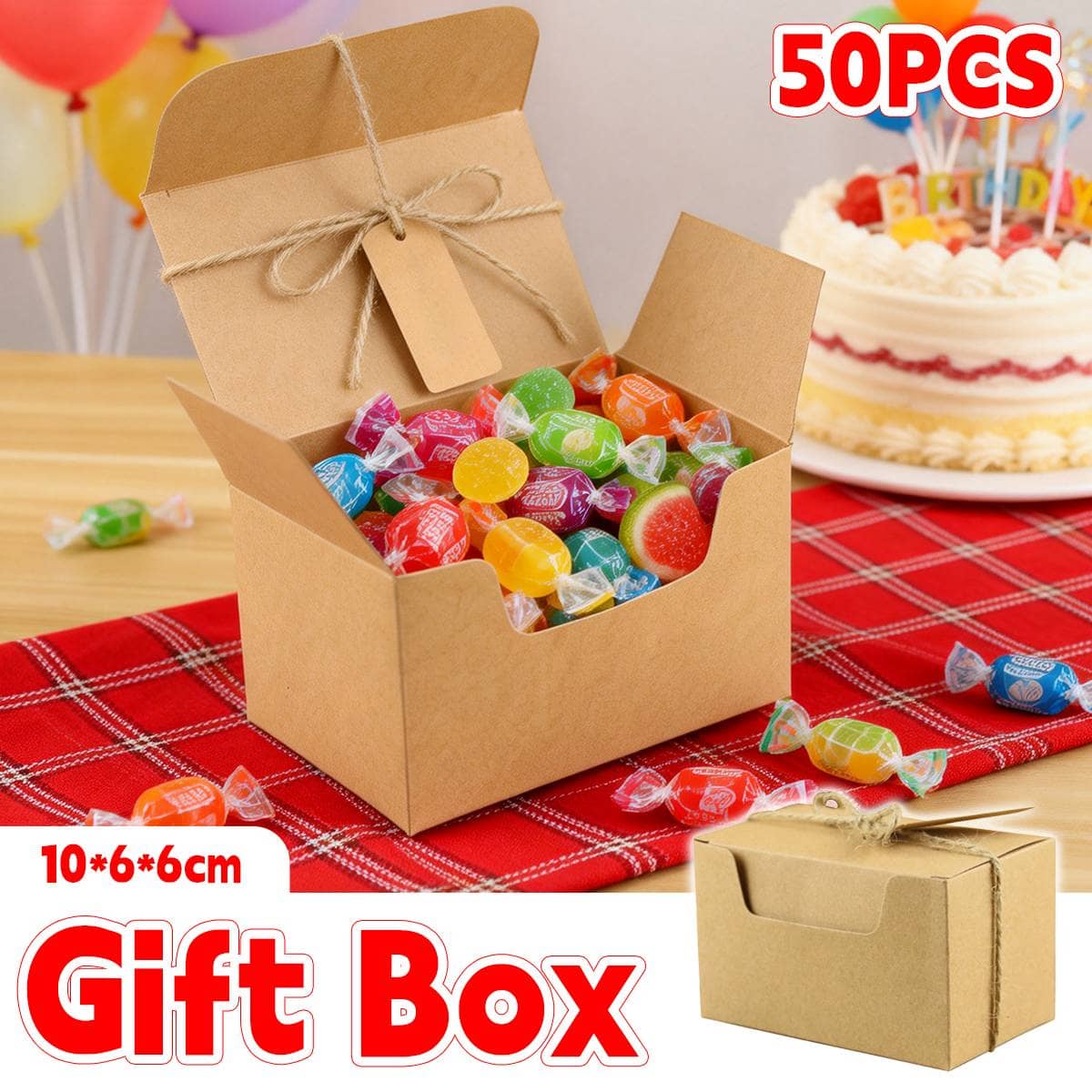Rectangle Retro Kraft Paper Candy Boxes, Pack of 50 - Natural Kraft Wedding Favour Packaging