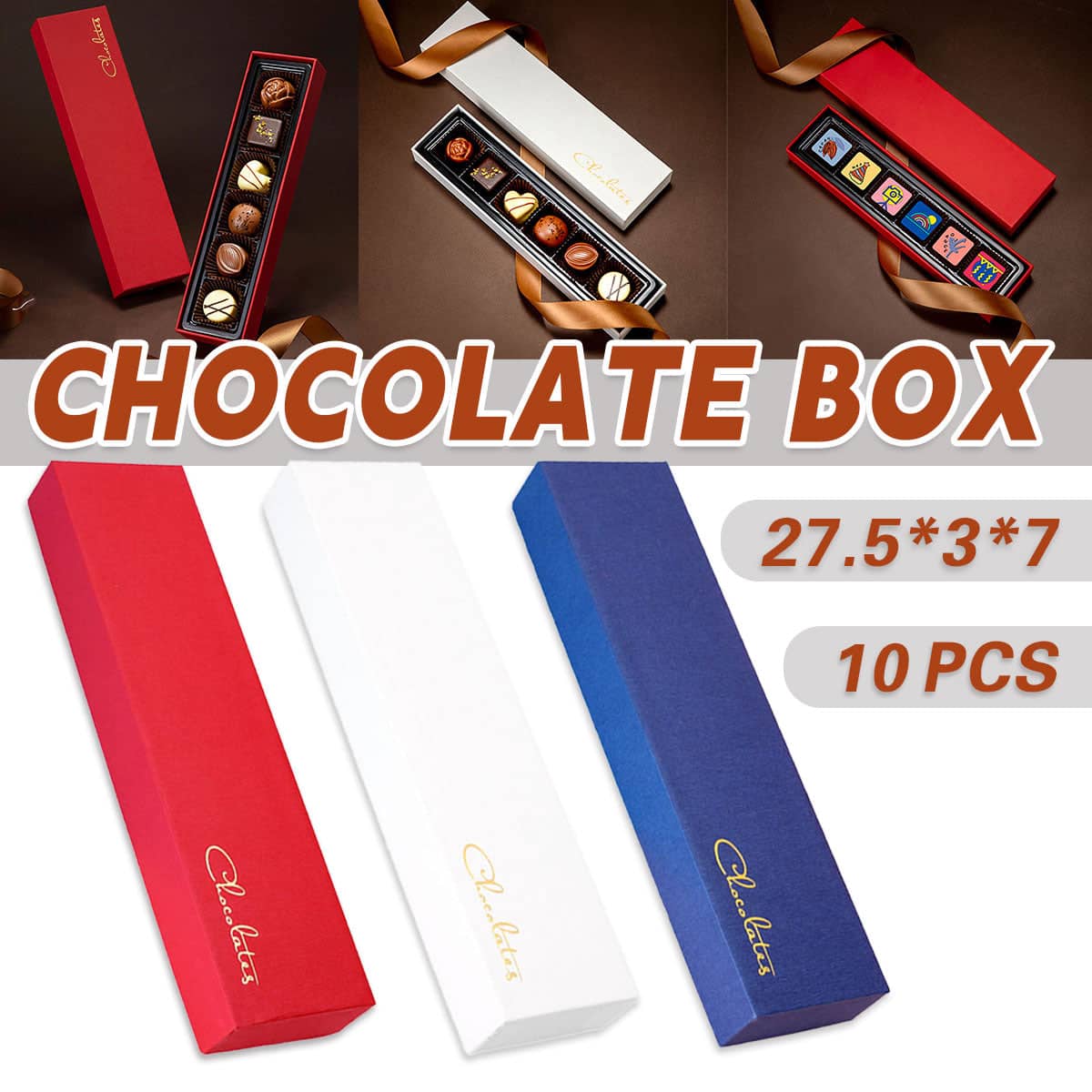 Rectangular Chocolate Gift Boxes, 7-Slot, Pack of 10 - Red - view 2