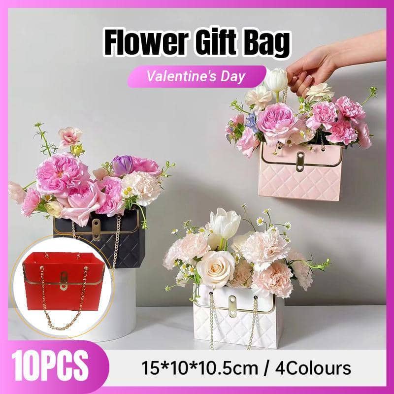 Rectangular Handbag Flower Packaging Gift Bags with Chain Handle - Pink, Pack of 10 - view 2