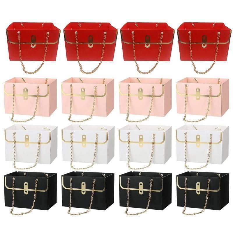 Rectangular Handbag Flower Packaging Gift Bags with Chain Handle - Pink, Pack of 10 - view 3