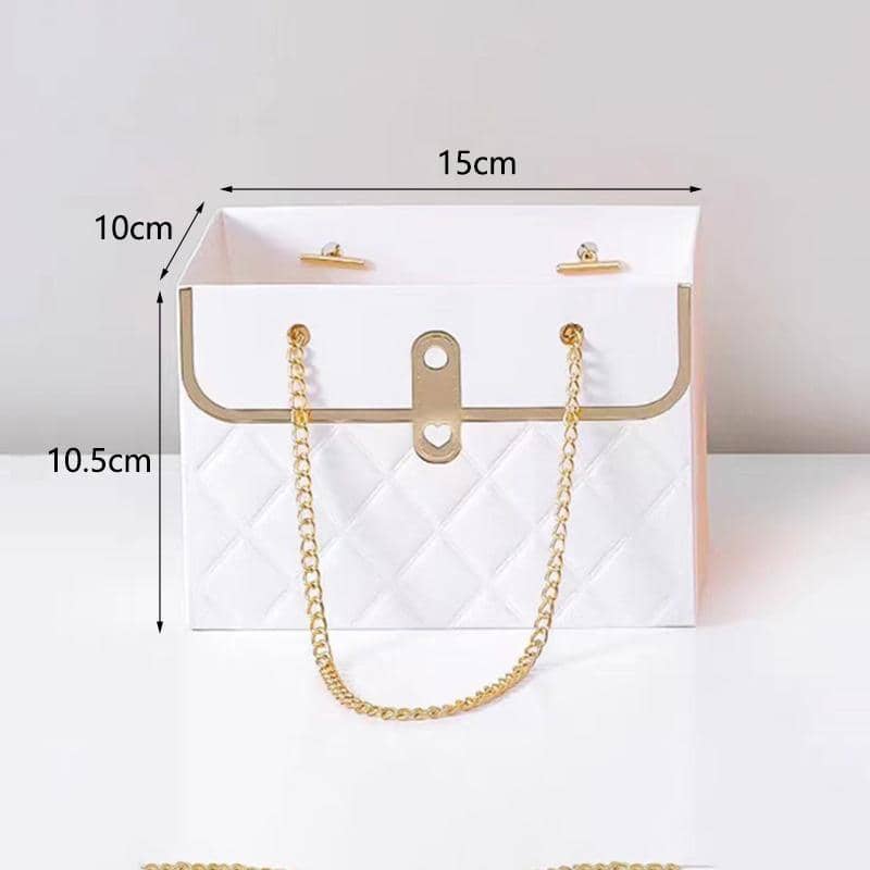 Rectangular Handbag Flower Packaging Gift Bags with Chain Handle - Pink, Pack of 10 - view 4