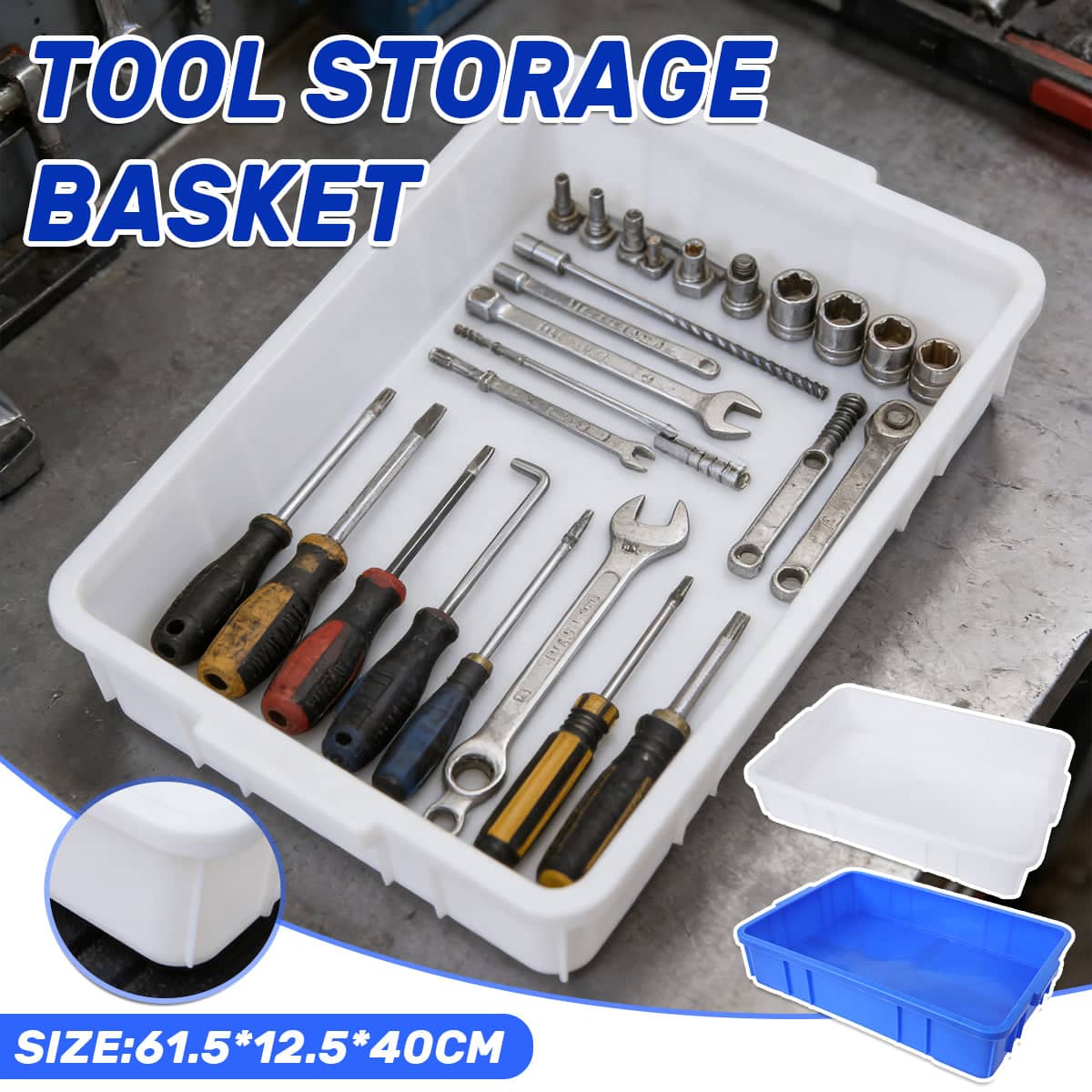 Rectangular Hardware Tool Storage Box with Side Handles - White - view 2