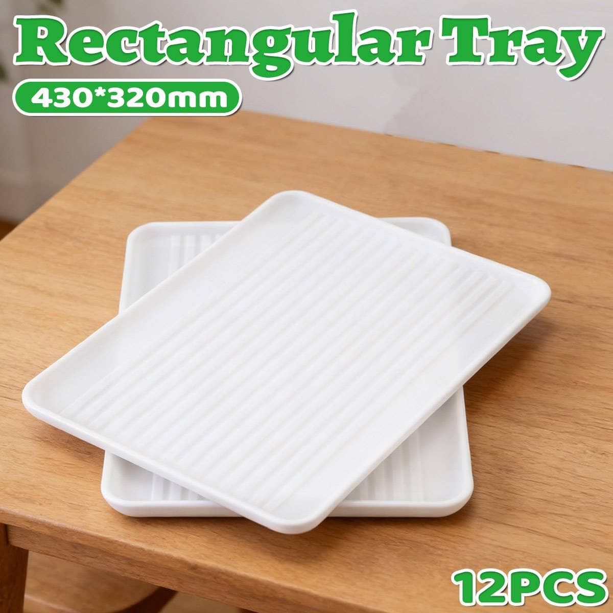 Rectangular Plastic Serving Tray Set of 12 White Anti-Slip Stackable Trays