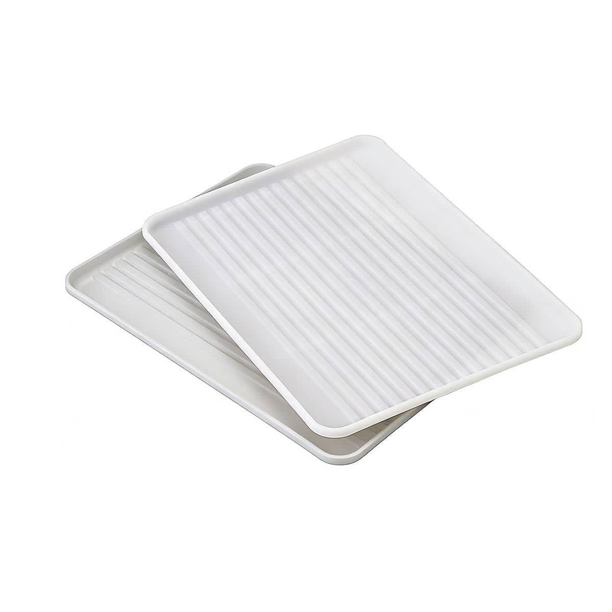Rectangular Plastic Serving Tray Set of 12 White Anti-Slip Stackable Trays - view 2