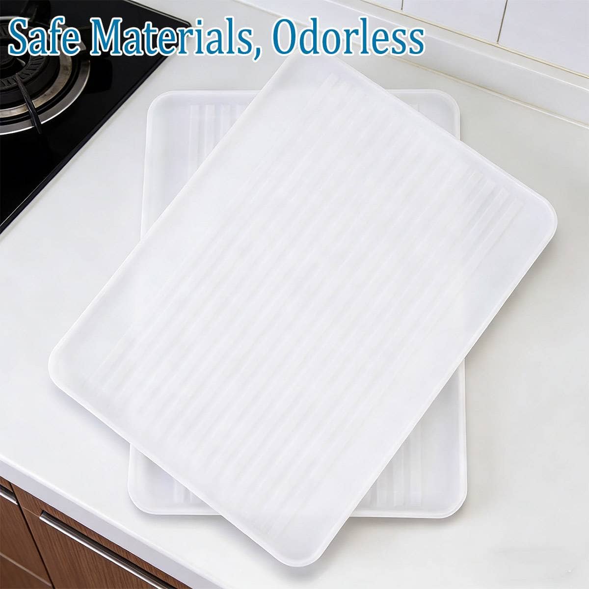 Rectangular Plastic Serving Tray Set of 12 White Anti-Slip Stackable Trays - view 5
