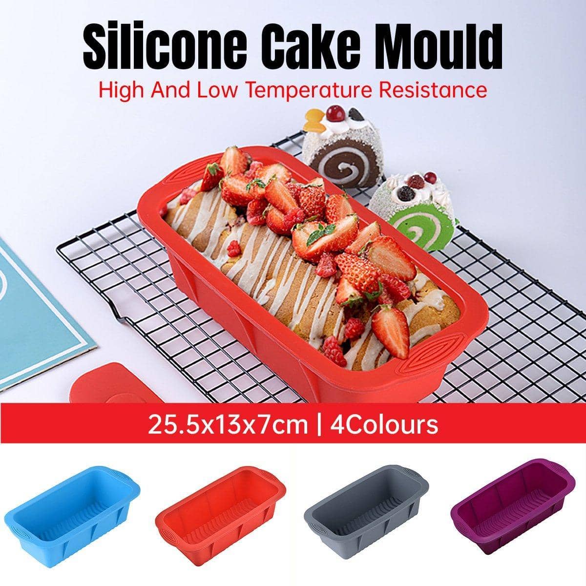 Rectangular Silicone Cake Mould, High Temperature Resistant - Grey - view 2