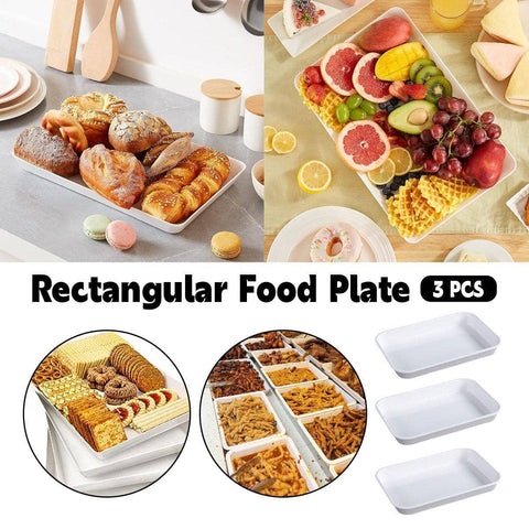 Rectangular White Plastic Deli Display Tray Set of 3 for Serving Platters
