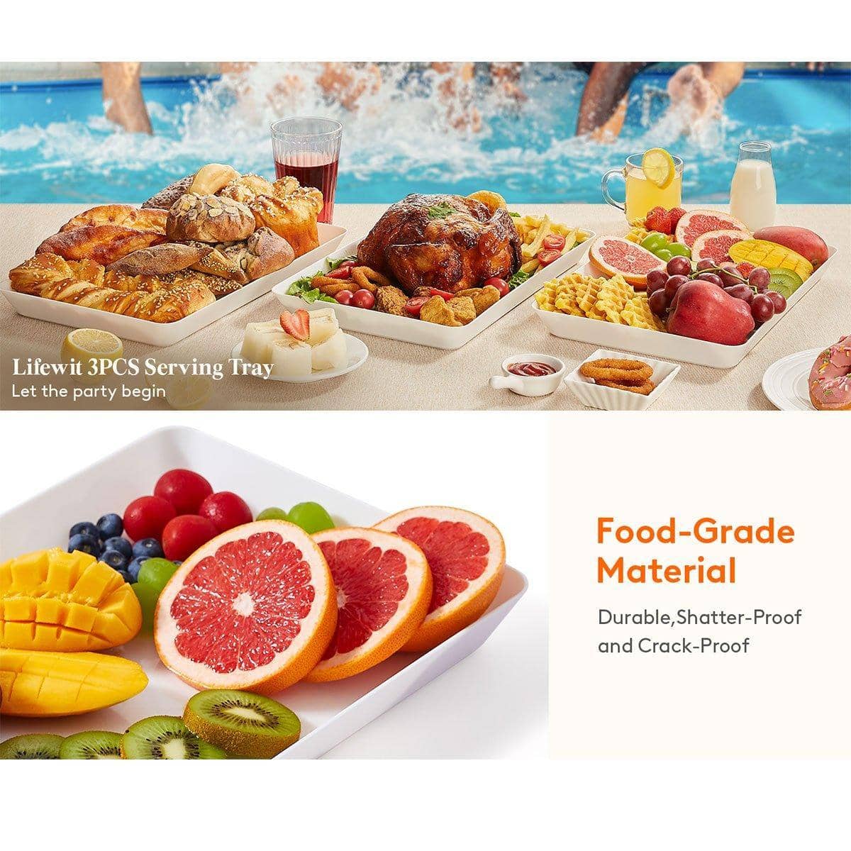 Rectangular White Plastic Deli Display Tray Set of 3 for Serving Platters - view 4