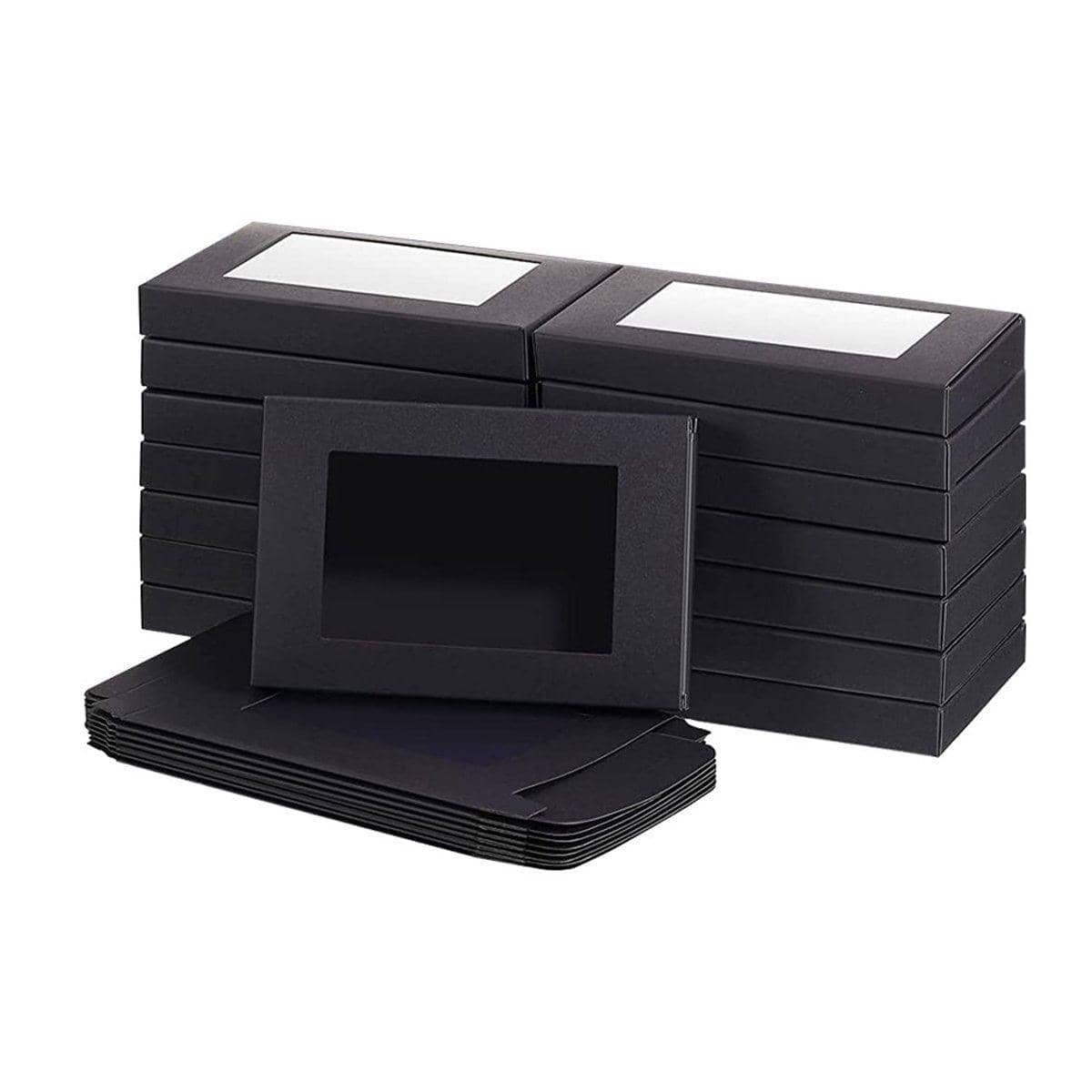 Rectangular Window Kraft Paper Gift Boxes Pack of 50 - Black, without Hook