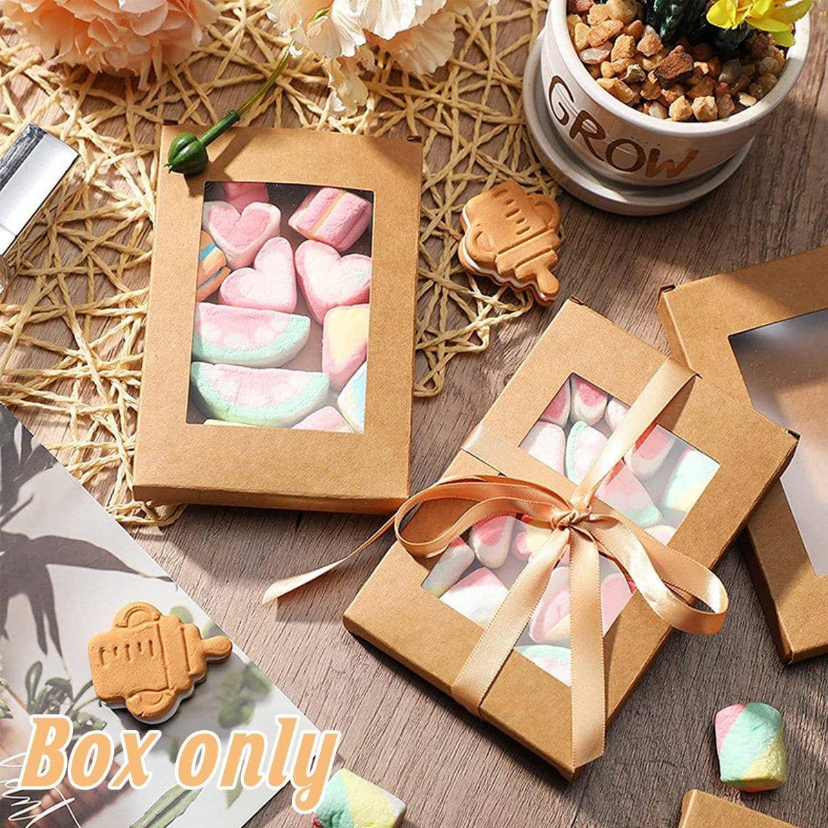 Rectangular Window Kraft Paper Gift Boxes Pack of 50 - Black, without Hook - view 5