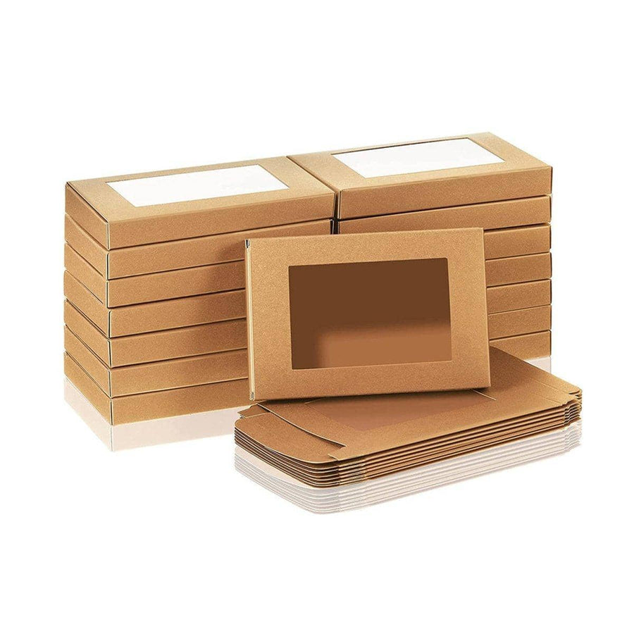 Rectangular Window Kraft Paper Gift Boxes Pack of 50 - Khaki, without Hook