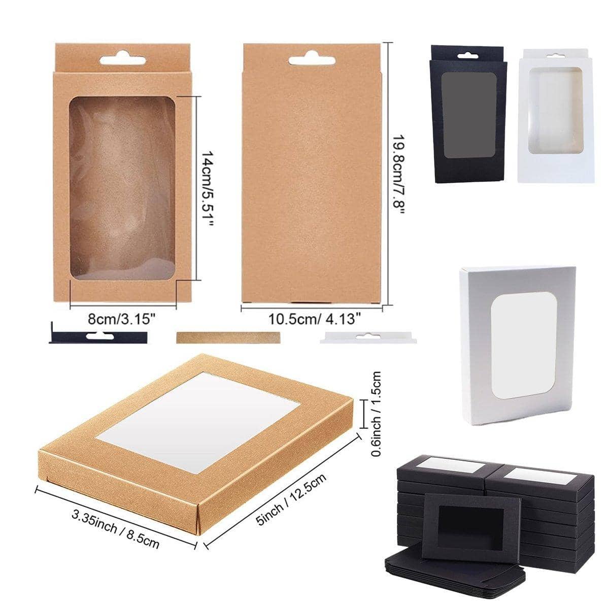 Rectangular Window Kraft Paper Gift Boxes Pack of 50 - Khaki, without Hook - view 4
