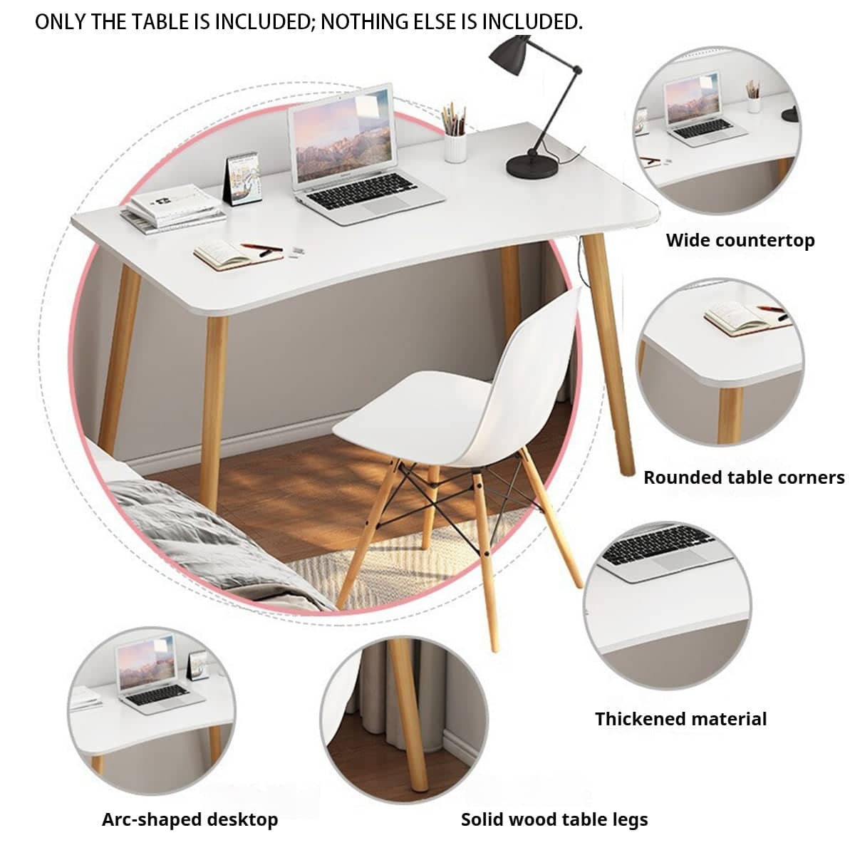 Rectangular Writing Desk 120 cm for Home Office, Study and Laptop Use - White - view 5