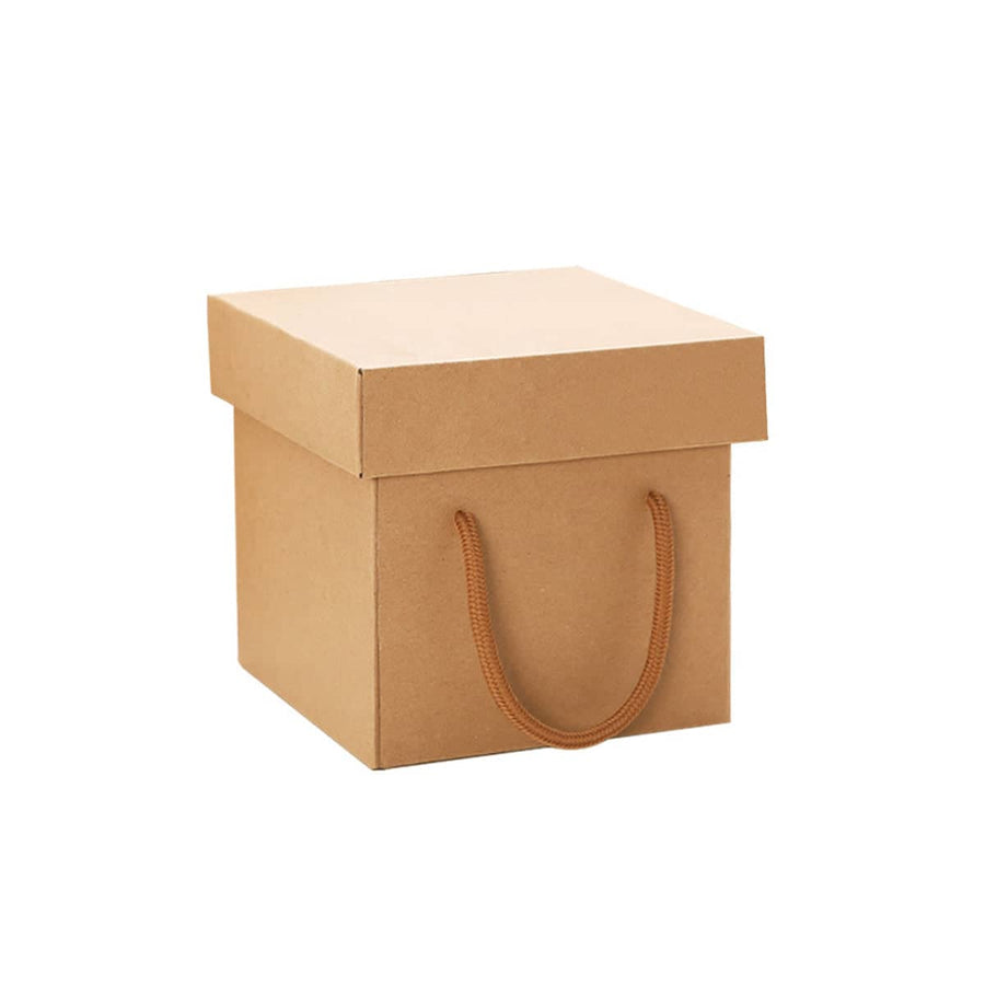 Recyclable Kraft Paper Gift Box with Handles, Pack of 10 - 20 cm Cube