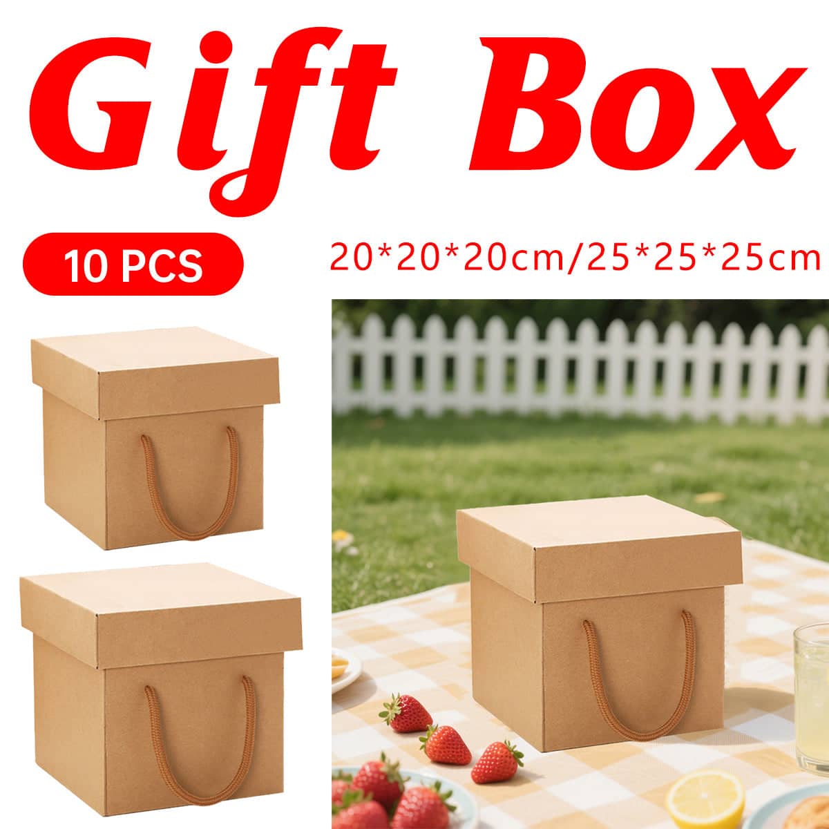 Recyclable Kraft Paper Gift Box with Handles, Pack of 10 - 20 cm Cube - view 2
