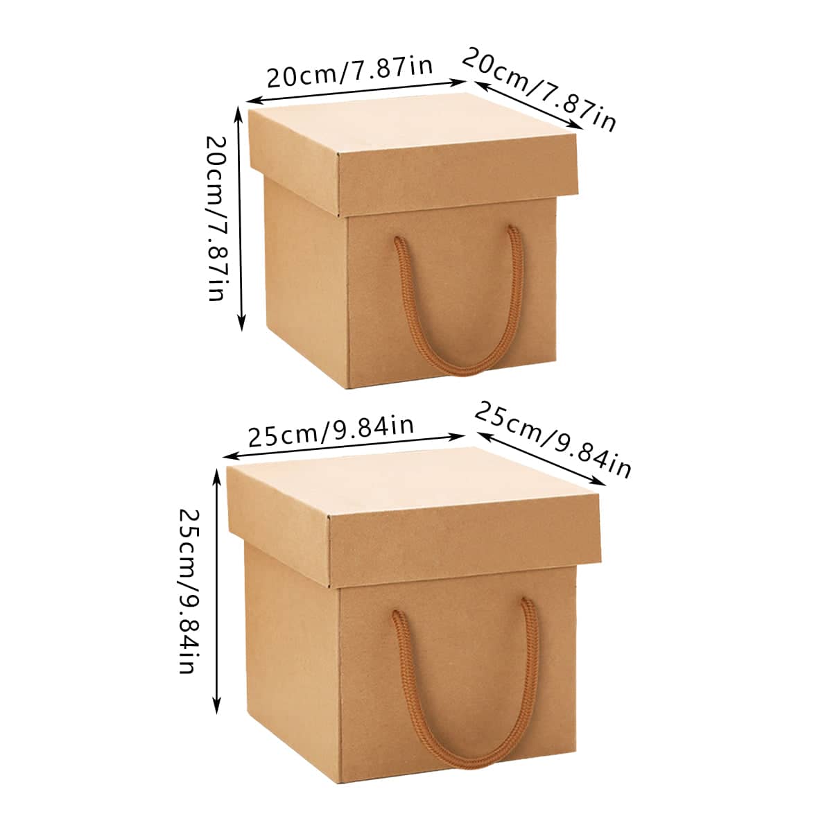 Recyclable Kraft Paper Gift Box with Handles, Pack of 10 - 20 cm Cube - view 4