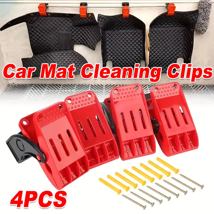Red and Black Wall Mounted Car Wash Mat Clips, Pack of 4