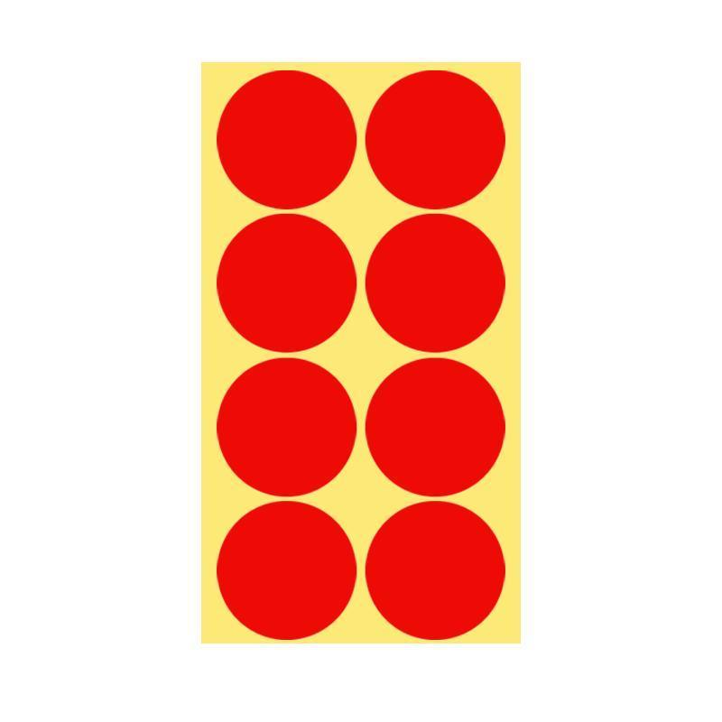 Red Colour Sticker Dots Adhesive Round Labels - 50mm, 8 Dots, 1 Sheet