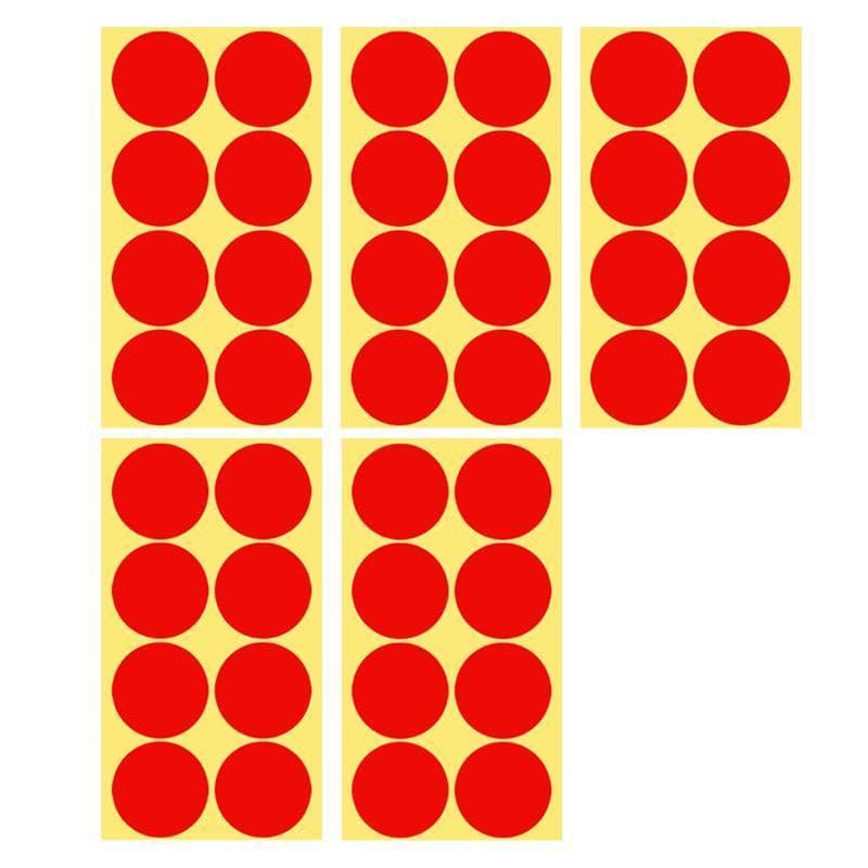 Red Colour Sticker Dots Adhesive Round Labels - 50mm, 8 Dots, 5 Sheets