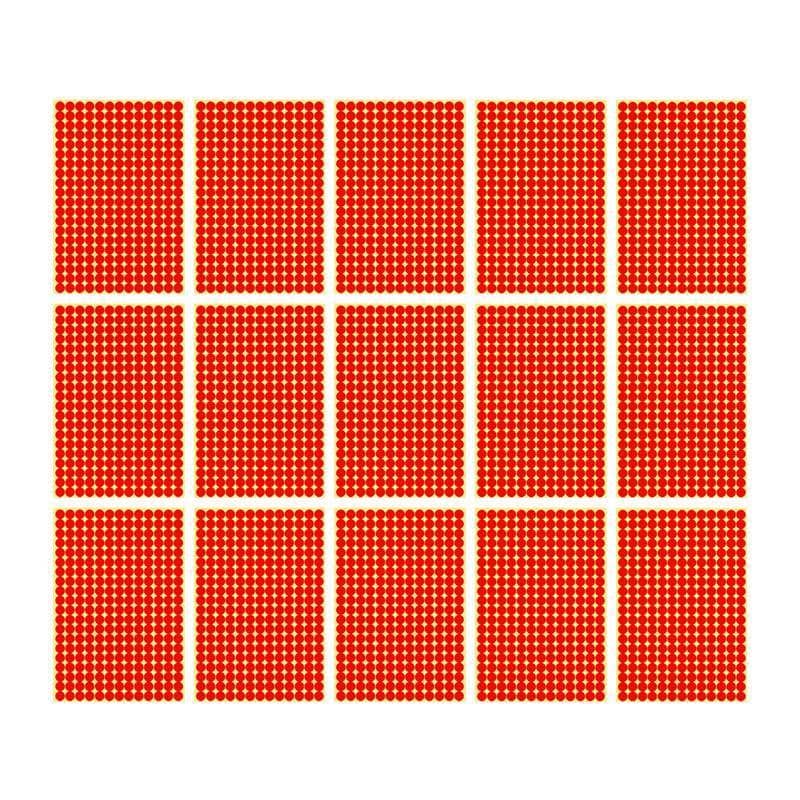 Red Colour Sticker Dots Adhesive Round Labels - 8mm, 260 Dots, 15 Sheets