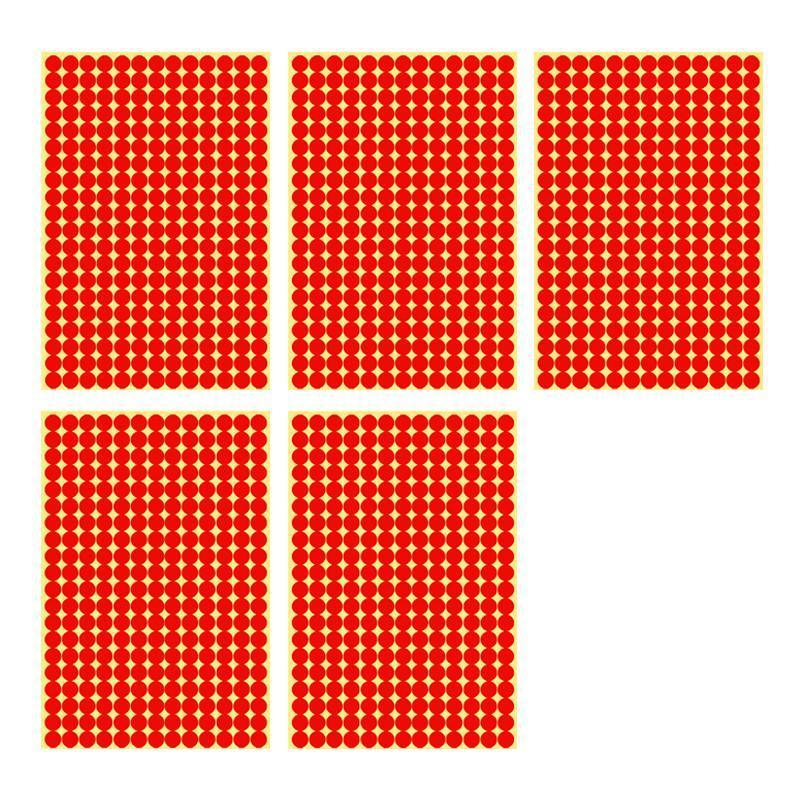 Red Colour Sticker Dots Adhesive Round Labels - 8mm, 260 Dots, 5 Sheets