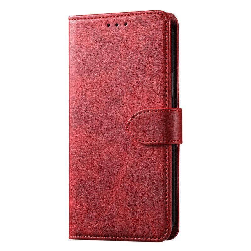 Red Faux Leather Wallet Flip Case with Card Slot - iPhone 13 Pro