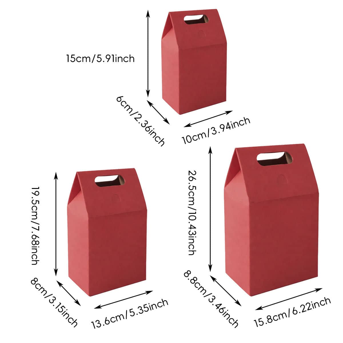 Red Gable Gift Boxes with Handle, Pack of 30 - 10 x 6 x 15 cm - view 3