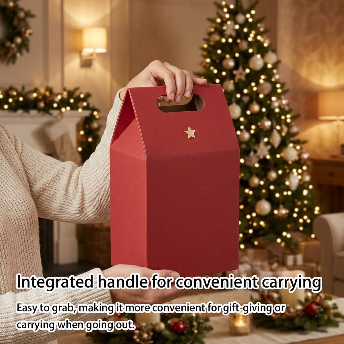 Red Gable Gift Boxes with Handle, Pack of 30 - 15.8 x 8.8 x 26.5 cm - view 4