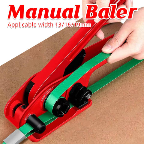Red Manual Strapping Tool with Built-In Cutter for Plastic Steel Straps
