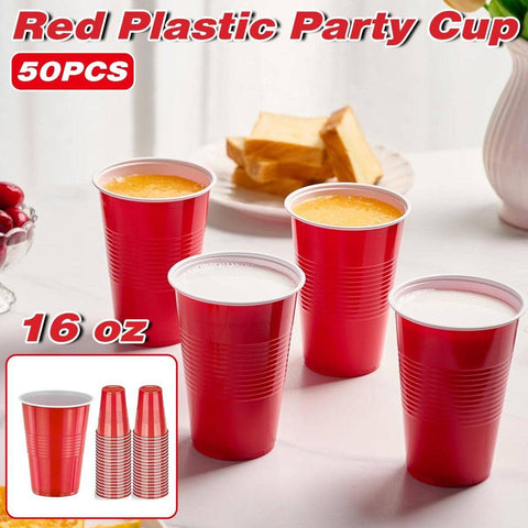Red Plastic Beer Pong Cups 473 ml Reusable Party Cups, Pack of 50