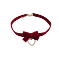 Red Velvet Bow Choker Necklace - Style A, Pearl-Look Heart Pendant