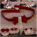 Red Velvet Choker Necklace - Style C, Sparkling Tassel Panel - view 2