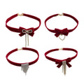 Red Velvet Choker Necklace - Style C, Sparkling Tassel Panel - view 3
