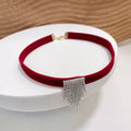 Red Velvet Choker Necklace - Style C, Sparkling Tassel Panel - view 5