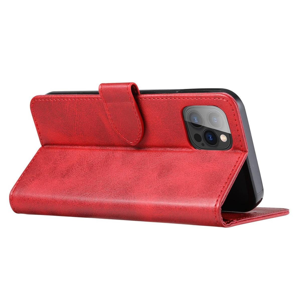 Red Faux Leather Wallet Flip Case with Card Slot - iPhone 12 Mini - view 5