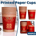 Red Wedding Paper Coffee Cups with Gold Pattern, 500 Piece for Hot and Cold Drinks