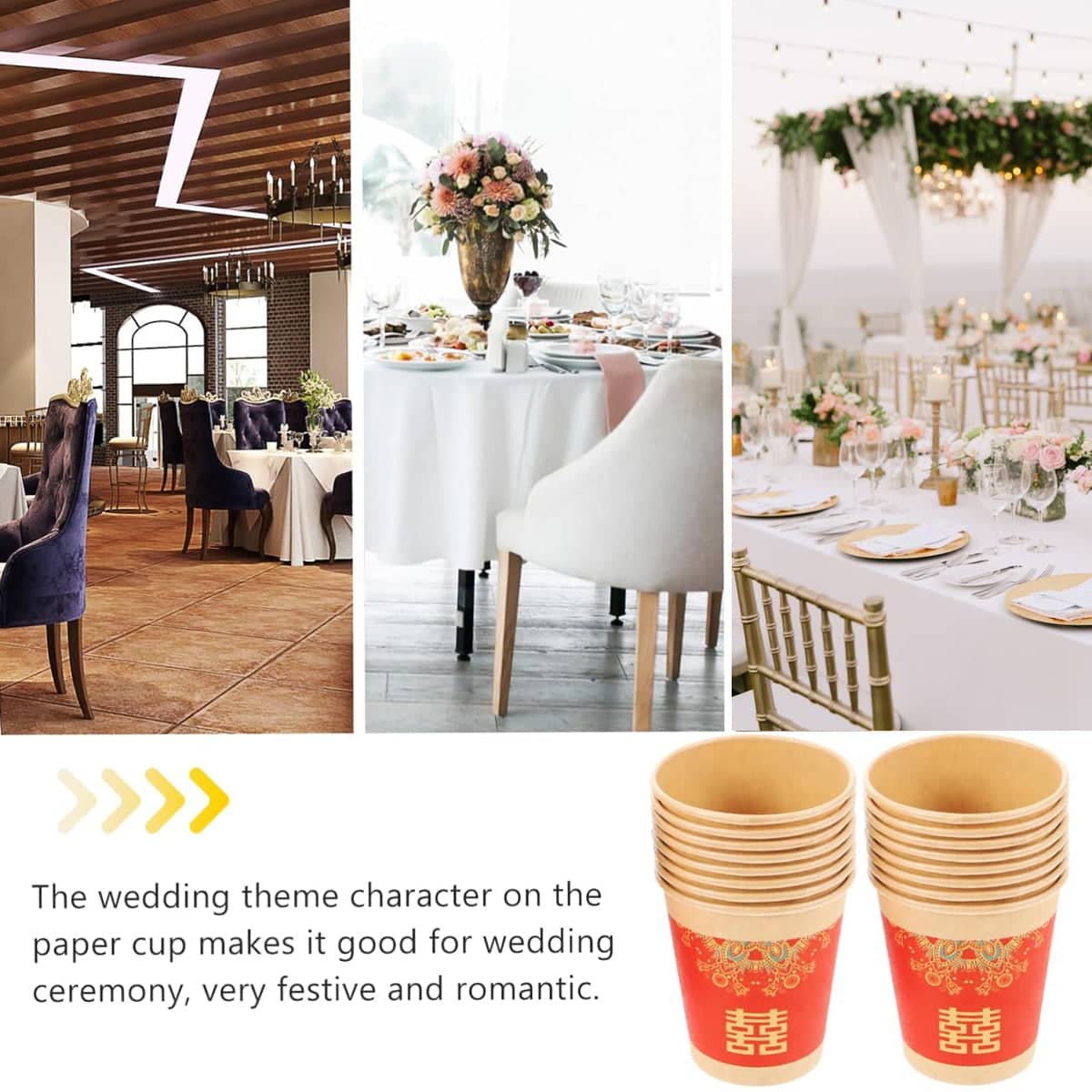 Red Wedding Paper Coffee Cups with Gold Pattern, 500 Piece for Hot and Cold Drinks - view 4