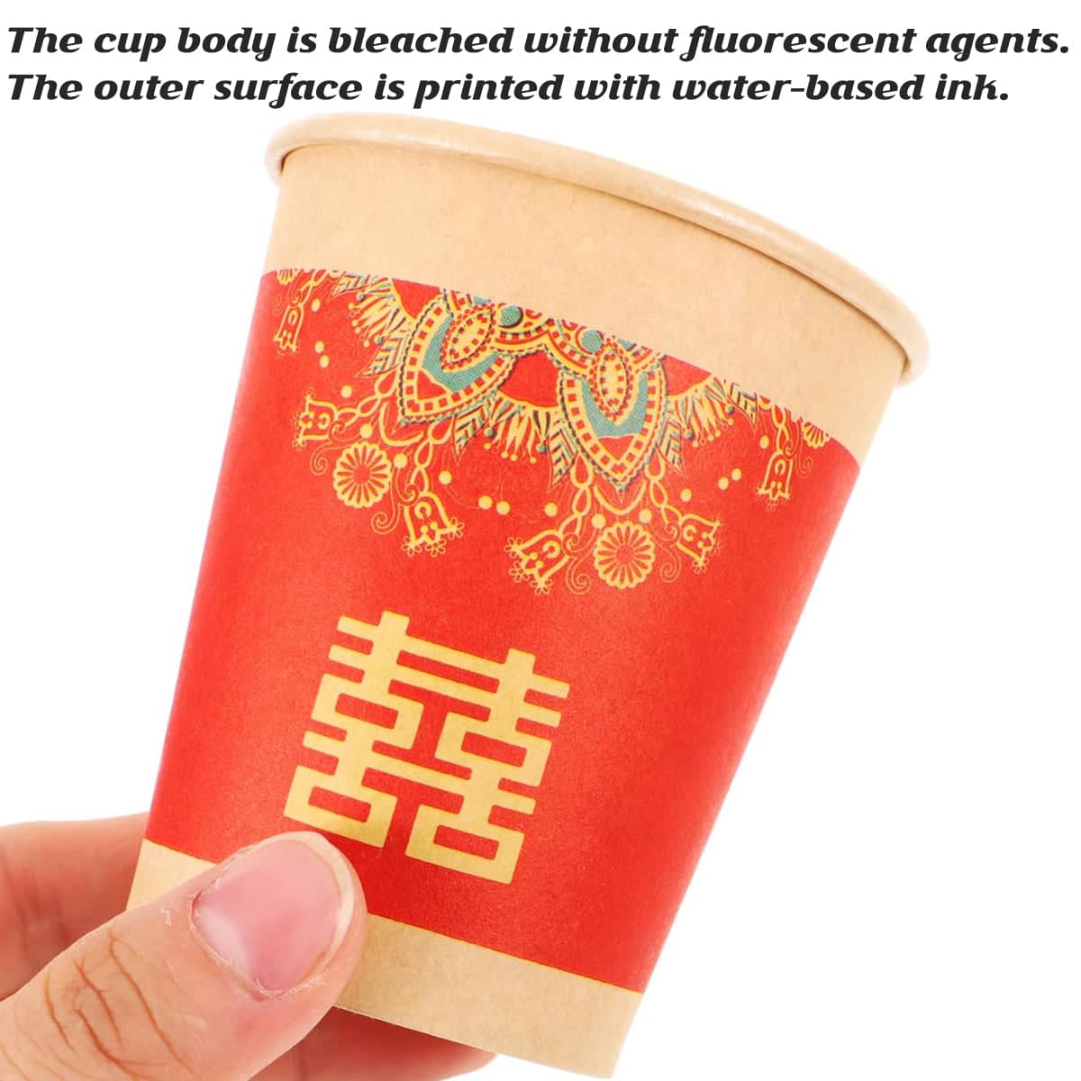 Red Wedding Paper Coffee Cups with Gold Pattern, 500 Piece for Hot and Cold Drinks - view 5
