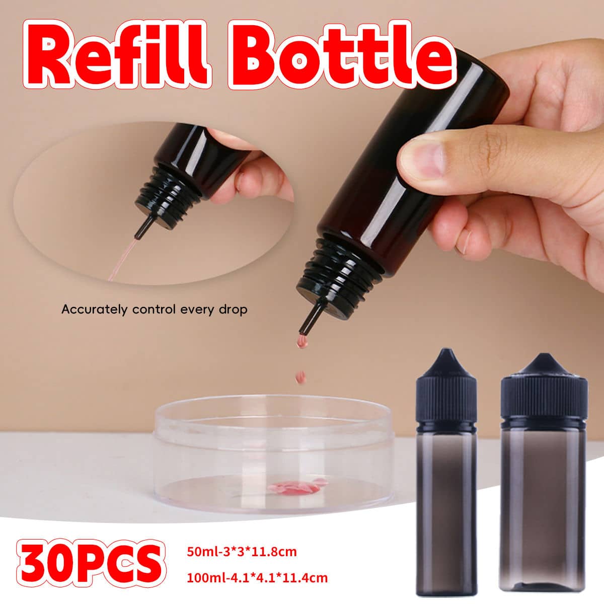 Refill Dropper Squeeze Bottles 100ml, Pack of 30 Portable Dropper Bottle Set - view 2