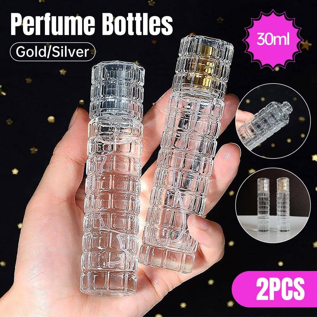 Refillable Glass Spray Bottles, 30 ml, Pack of 2 - Gold - view 2