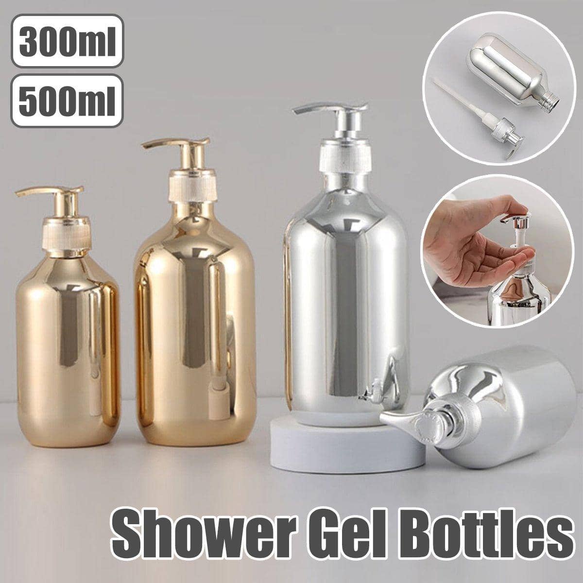 Refillable Shampoo Bottle with Pump for Body Wash and Travel - Silver, 500ml - view 2